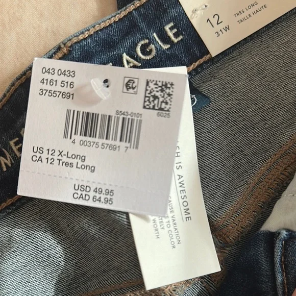 NWT American Eagle Outfitters Blue Skinny Jeans Classic Fit - 12/31W X-Long - Picture 4 of 6
